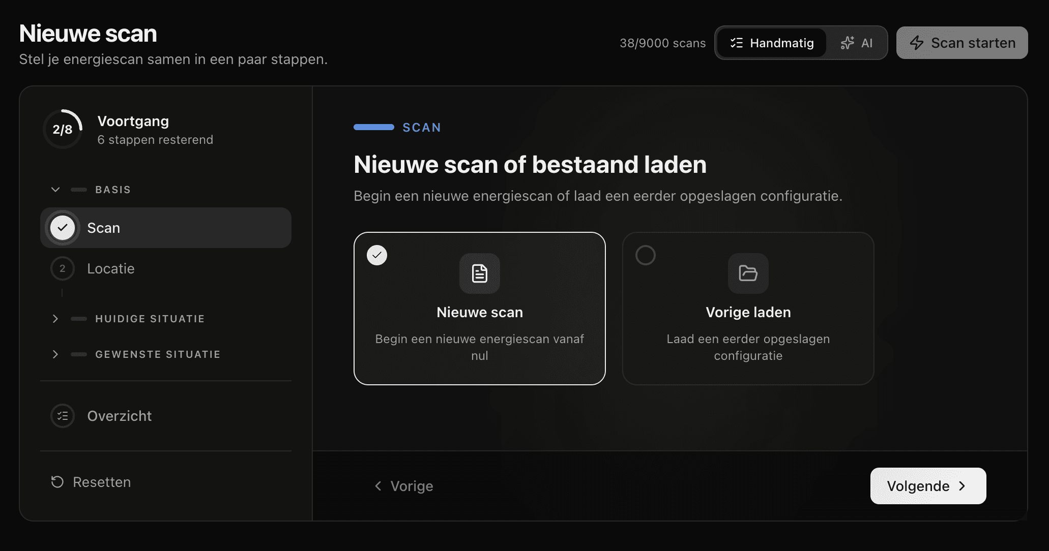 Keuze Nieuwe scan vs Vorige laden