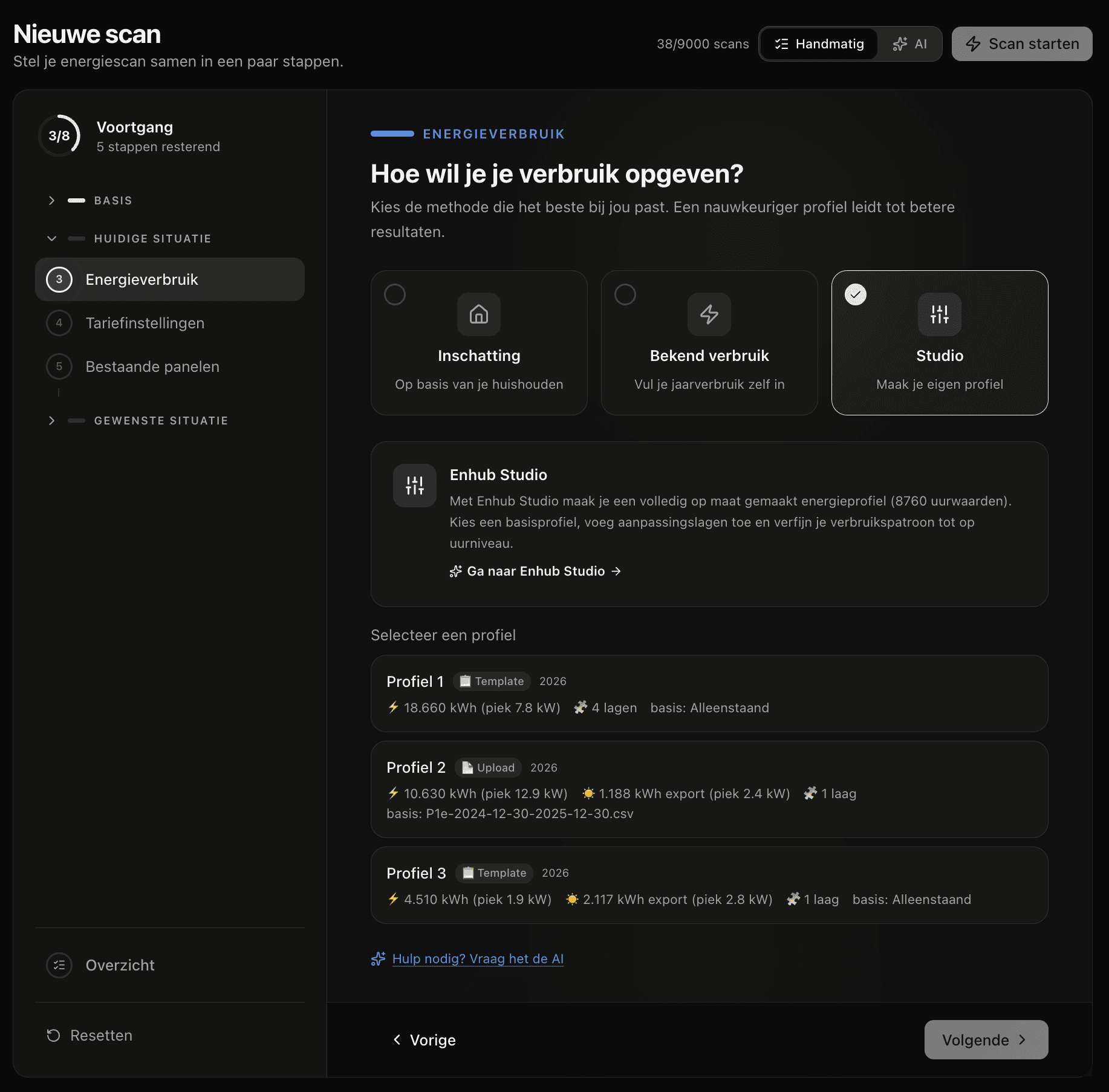 Het Studio-profiel selecteren in de scan wizard